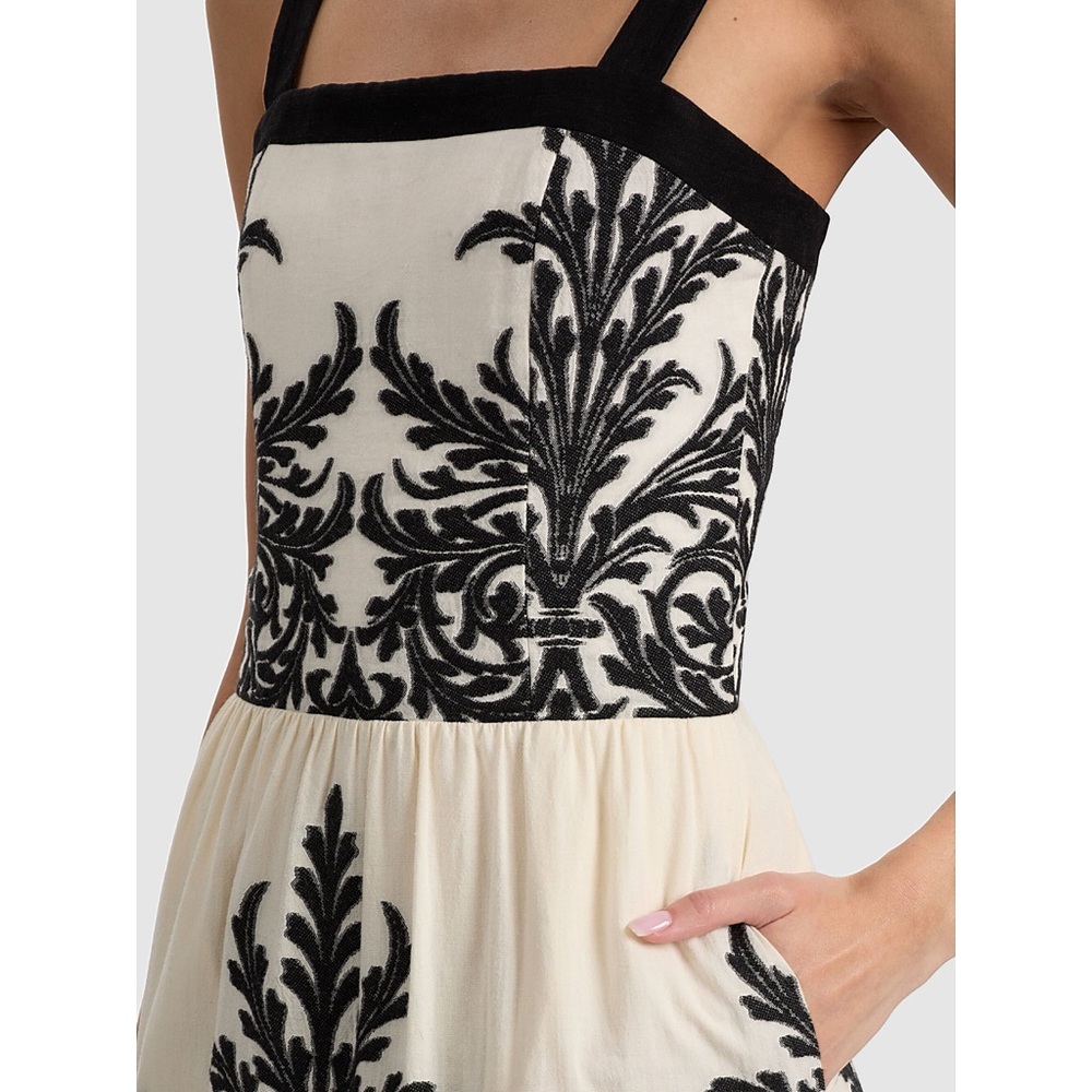 Alice + Olivia Saige Cotton Linen Blend Off White Black Tiered Maxi Dress - Picture 5 of 14